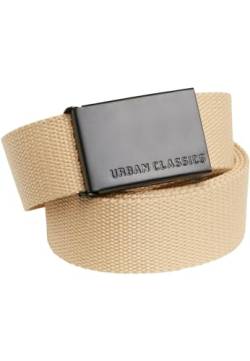 Urban Classics Unisex Gürtel Canvas Belt, One Size verstellbare Unisex Canvasgürtel, Metallschließe mit Logo-Prägung, beige/black, one size von Urban Classics