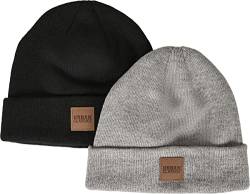 Urban Classics Unisex Kinder Logopatch Kids 2-Pack Beanie-Mütze, Black+Grey, 122/128 von Urban Classics