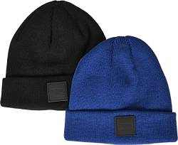 Urban Classics Unisex Kinder Logopatch Kids 2-Pack Beanie-Mütze, Black/royal Blue, 122/128 von Urban Classics