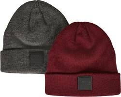 Urban Classics Unisex Kinder Logopatch Kids 2-Pack Beanie-Mütze, Charcoal+Burgundy, 110/116 von Urban Classics