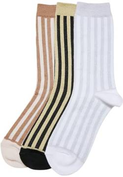 Urban Classics Unisex Metallic Effect Stripe 3-Pack Socks, Black/whitesand/White, 39-42 von Urban Classics