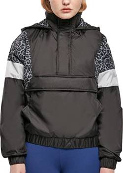 Urban Classics Women's Ladies AOP Mixed Pull Over Jacket Jacke, Black/snowleo/lightasphalt, L von Urban Classics