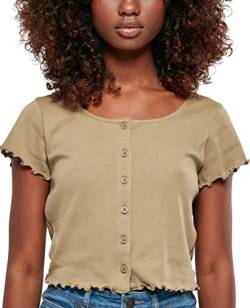 Urban Classics Women's Ladies Cropped Button Up Rib Tee T-Shirt, Khaki, L von Urban Classics