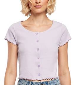 Urban Classics Women's Ladies Cropped Button Up Rib Tee T-Shirt, Lilac, XS von Urban Classics