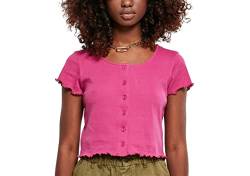 Urban Classics Women's Ladies Cropped Button Up Rib Tee T-Shirt, brightviolet, S von Urban Classics