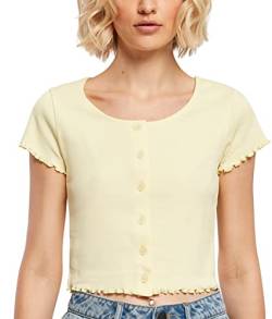 Urban Classics Women's Ladies Cropped Button Up Rib Tee T-Shirt, softyellow, XXL von Urban Classics
