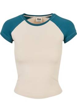 Urban Classics Women's Ladies Organic Stretch Short Retro Baseball Tee T-Shirt, whitesand/Jasper, L von Urban Classics