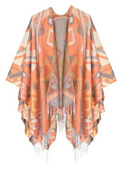 Damen Retro Stil Vintage Muster Quaste Poncho Schal Cape Wraps für Frauen, Serie 5-orange, Einheitsgröße von Urban CoCo