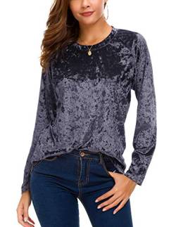 Damen Vintage Samt T-Shirt Casual Langarm Top, violett, Groß von Urban CoCo