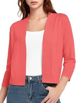 Urban CoCo Damen 3/4 Ärmel Cropped Cardigan Pullover Leicht Open Front Shrug für Kleider, Koralle, X-Groß von Urban CoCo