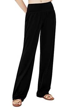 Urban CoCo Damen Bequeme Yogahose Casual Wide Leg Sweatpants Hohe Taille Stretch Hose mit Taschen, Schwarz, M von Urban CoCo