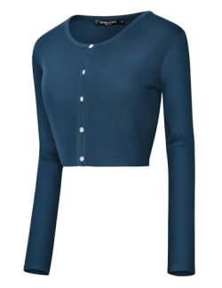 Urban CoCo Damen Button-Down Rundhalsausschnitt Cropped Cardigan Leichter Shrug Kint Pullover, Blau (Ink Blue), Klein von Urban CoCo