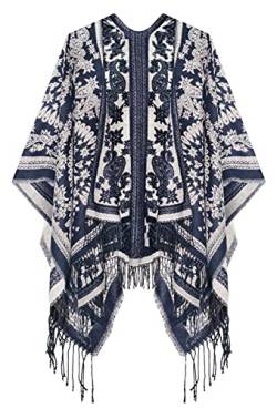 Urban CoCo Damen Poncho Cape Cardigan mit Quaste, vorne offen, Wickelschal, Serie 18, Marineblau, Einheitsgröße von Urban CoCo