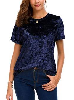 Urban CoCo Damen Rundhalsausschnitt Velvet Top Kurzarm T-Shirt X-Large Marine blau von Urban CoCo