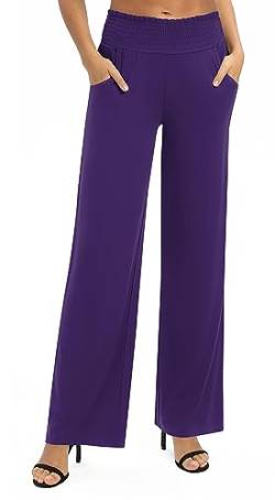 Urban CoCo Damen Solid Wide Leg Palazzo Lounge Pants Casual Straight Leg High Waist Stretch Pants, Violett, X-Groß von Urban CoCo