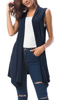 Urban Coco Damen Sleeveless drapierte vorne offen Cardigan Weste mit asymmetrischem Saum groß Navy blau von Urban CoCo