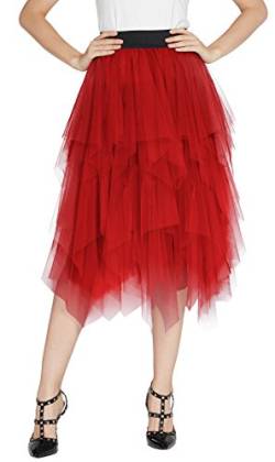 Damen Elastic Bund Tutu Prinzessin Tüll Unterrock Pettiskirt (XL, rot) von Urban GoCo