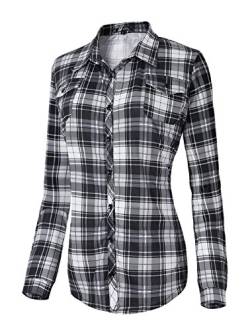 Damen Karierte Blusen Langarmhemd Karierte Bluse Plaid Shirt (XXL, 5) von Urban GoCo