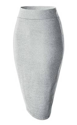 Damen Midi Rock Stretch Figurbetont Business Bleistift Röcke (XL, Hellgrau) von Urban GoCo