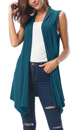 Urban GoCo Damen Ärmellos Drapiert Strickjacke Weste (Large, Kristall Teal) von Urban GoCo