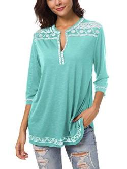 Urban GoCo Damen Böhmen Stickerei V-Ausschnitt Tops Blouse (Hellblau, 2XL) von Urban GoCo