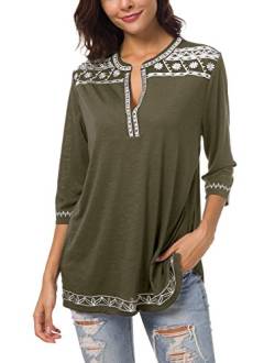 Urban GoCo Damen Böhmen Stickerei V-Ausschnitt Tops Blouse (Oliver, 2XL) von Urban GoCo