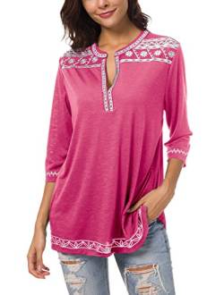 Urban GoCo Damen Böhmen Stickerei V-Ausschnitt Tops Blouse (Rose, XL) von Urban GoCo