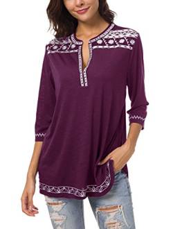 Urban GoCo Damen Böhmen Stickerei V-Ausschnitt Tops Blouse (Traube Lila, L) von Urban GoCo