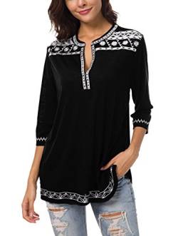 Urban GoCo Damen Böhmen Stickerei V-Ausschnitt Tops Blouse (schwarz, 2XL) von Urban GoCo