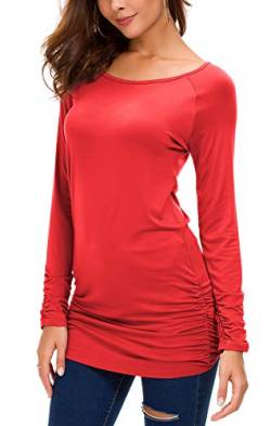 Urban GoCo Damen Langarmshirt Stretch Lang T-Shirt (L, Rot) von Urban GoCo