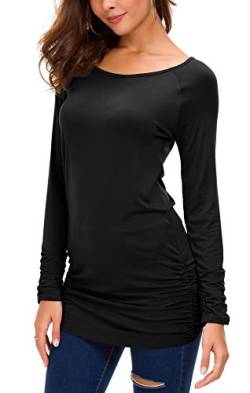 Urban GoCo Damen Langarmshirt Stretch Lang T-Shirt (S, schwarz) von Urban GoCo