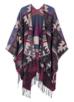 Urban GoCo Damen Poncho Stola Bohe Quaste Schal, #4 Navy Blau, Einheitsgröße von Urban GoCo