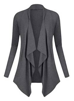 Urban GoCo Damen Strickjacke Cardigan Langarmshirt Wasserfall Strickmantel (L, Grau) von Urban GoCo