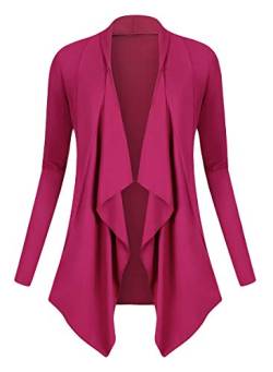 Urban GoCo Damen Strickjacke Cardigan Langarmshirt Wasserfall Strickmantel (S, Fuchsia Rose) von Urban GoCo