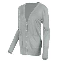 Urban GoCo Damen Strickjacke Cardigan mit V-Ausschnitt (L, Hellgrau) von Urban GoCo