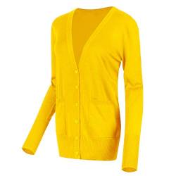 Urban GoCo Damen Strickjacke Cardigan mit V-Ausschnitt (L, Lemon Yellow) von Urban GoCo