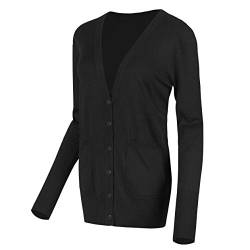 Urban GoCo Damen Strickjacke Cardigan mit V-Ausschnitt (L, Schwarz) von Urban GoCo