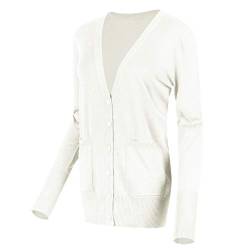 Urban GoCo Damen Strickjacke Cardigan mit V-Ausschnitt (M, Weiß) von Urban GoCo