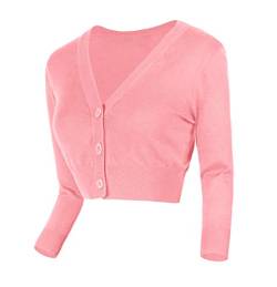 Urban GoCo Damen V-Ausschnitt Kurz-Strickweste Strickjacke (XL, rosa) von Urban GoCo