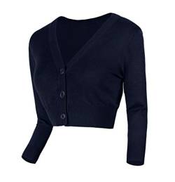 Urban GoCo Damen V-Ausschnitt Kurz-Strickweste Strickjacke 3/4 Ärmel (XL, Navy) von Urban GoCo