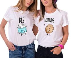 Best Friends BFF Beste Freunde T-Shirt für Zwei Mädchen - 1x Damen Tshirt Milk Weiß S von Urban Kingz