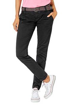 Urban Surface Damen Chino Stoff-Hose mit Flecht-Gürtel Black XL von Urban Surface