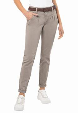 Urban Surface Damen Chino Stoff-Hose mit Flecht-Gürtel Middle-Grey L von Urban Surface