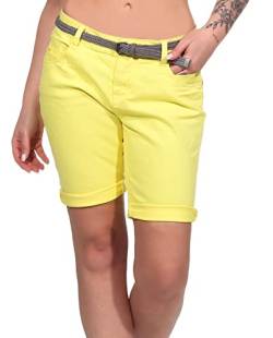 Urban Surface Damen Jeans Shorts LUS-146 Bermuda mit Flechtgürtel Citrus Yellow S von Urban Surface