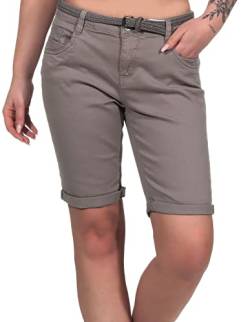 Urban Surface Damen Jeans Shorts LUS-146 Bermuda mit Flechtgürtel Taupe XS von Urban Surface