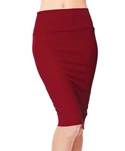 Damen Bleistift Rock Kurz Hohe Taille Stretch Business Rock Knielänge (L, Rot) von Urbancoco