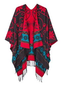 Schicker Damenponcho, Vintage-Umhang mit Schal und Quasten, traditionelles Muster Gr. One size, schwarz von Urbancoco