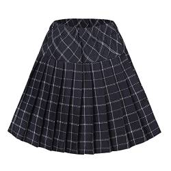 Urban CoCo Damen Elastische Taille Tartan gefalteter Schowool Rock Mittel Series 9 Schwarz von Urbancoco