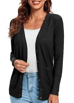 Urban CoCo Damen Langarm Button Down Basic Cardigan Pullover - Schwarz - XX-Large von Urbancoco