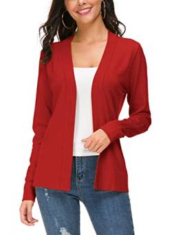 Urban CoCo Damen Langarm Open Front Knit Cardigan Sweater, rot, Groß von Urbancoco